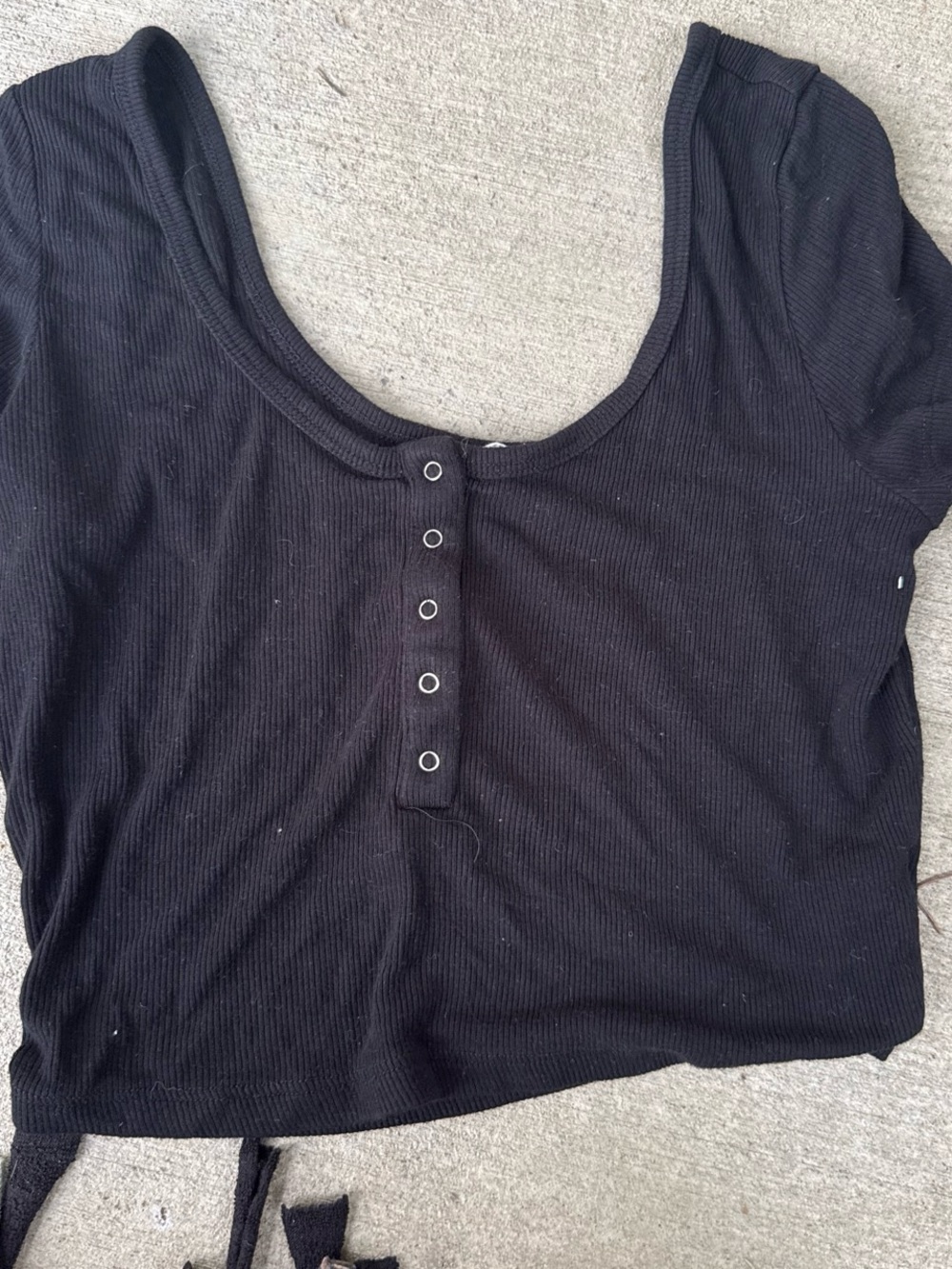 Garage Black Ribbed Scoop Neck Crop Top with Front Snap Placket